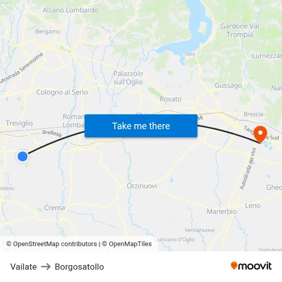 Vailate to Borgosatollo map