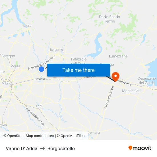 Vaprio D' Adda to Borgosatollo map