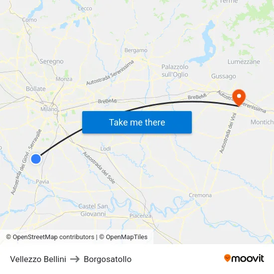 Vellezzo Bellini to Borgosatollo map