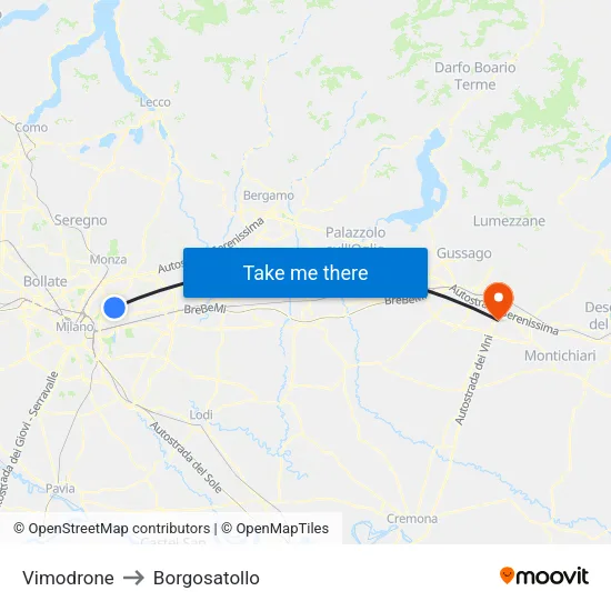 Vimodrone to Borgosatollo map