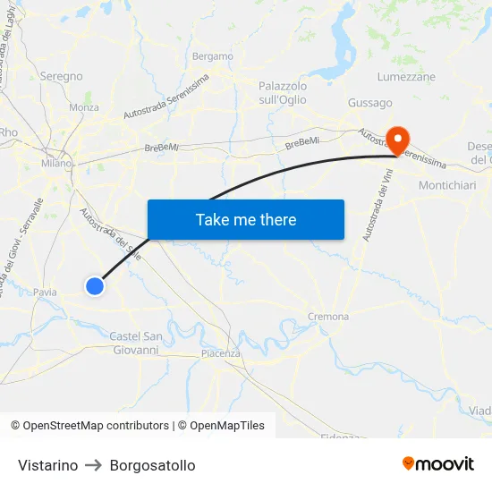 Vistarino to Borgosatollo map