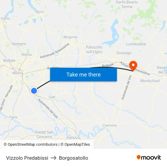 Vizzolo Predabissi to Borgosatollo map