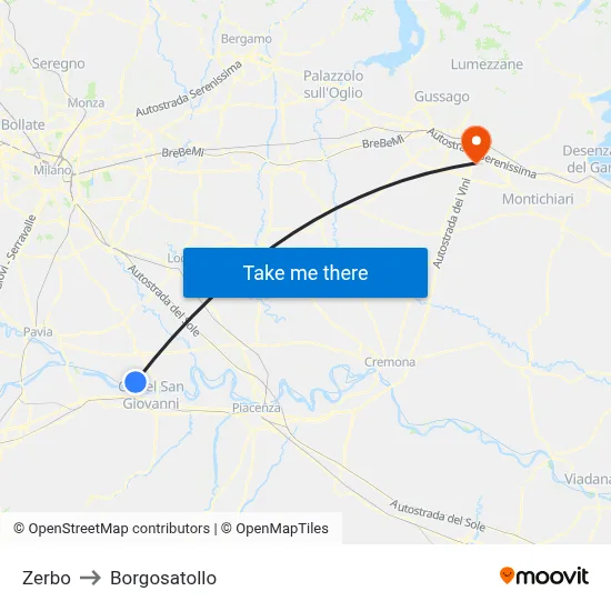 Zerbo to Borgosatollo map