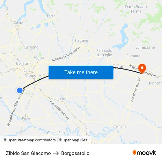 Zibido San Giacomo to Borgosatollo map