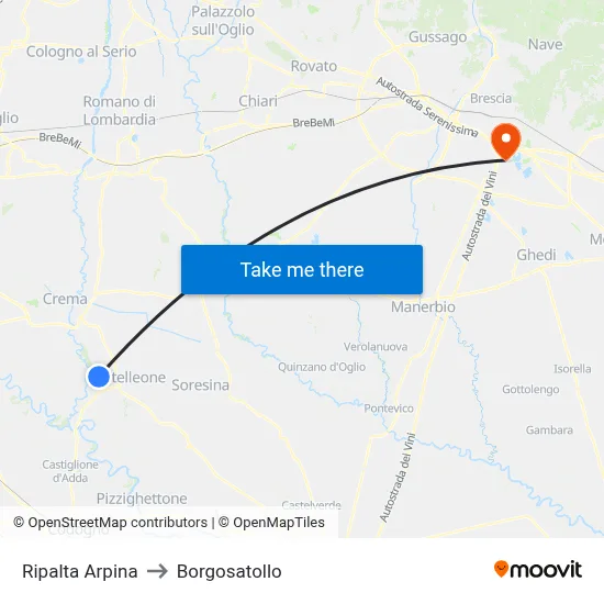 Ripalta Arpina to Borgosatollo map