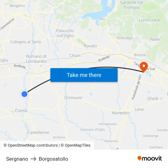 Sergnano to Borgosatollo map