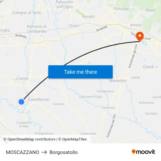 Moscazzano to Borgosatollo map