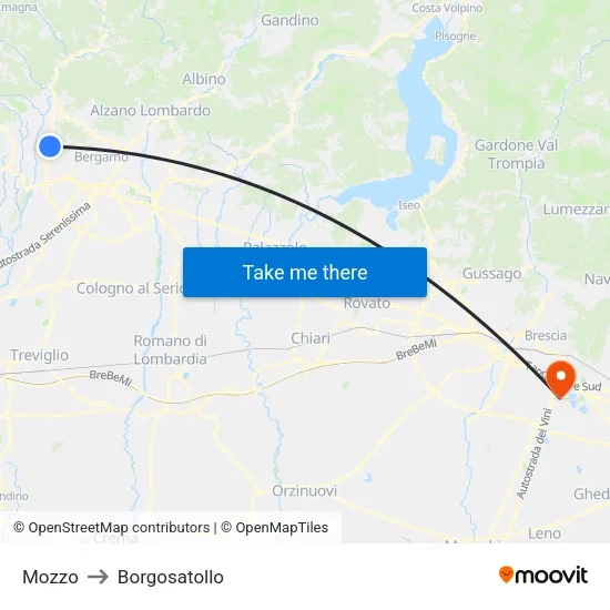 Mozzo to Borgosatollo map