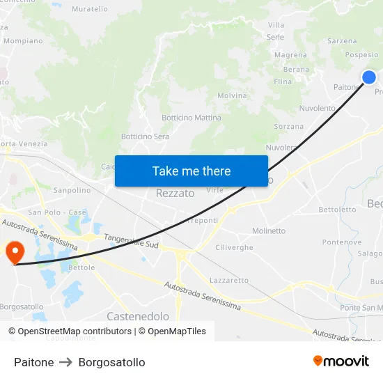 Paitone to Borgosatollo map