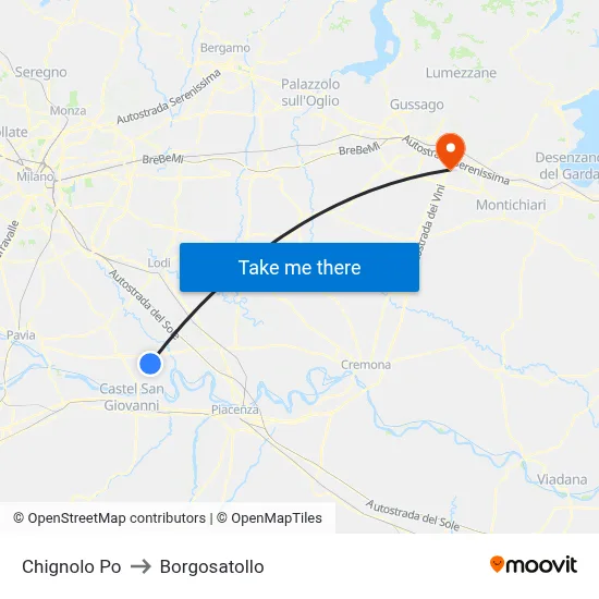 Chignolo Po to Borgosatollo map
