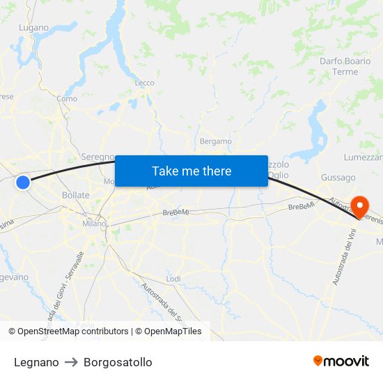 Legnano to Borgosatollo map