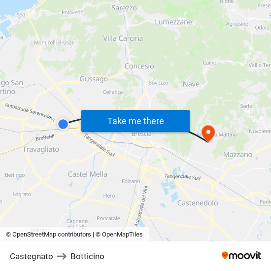 Castegnato to Botticino map