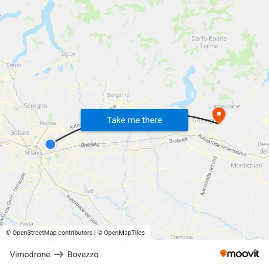 Vimodrone to Bovezzo map