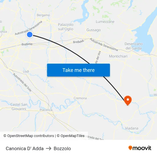 Canonica d'Adda to Bozzolo map