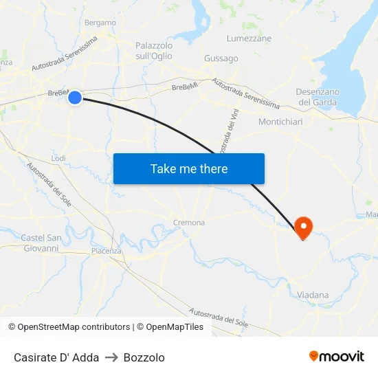 Casirate d'Adda to Bozzolo map