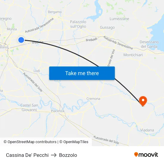 Cassina De' Pecchi to Bozzolo map