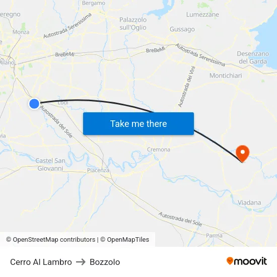 Cerro Al Lambro to Bozzolo map