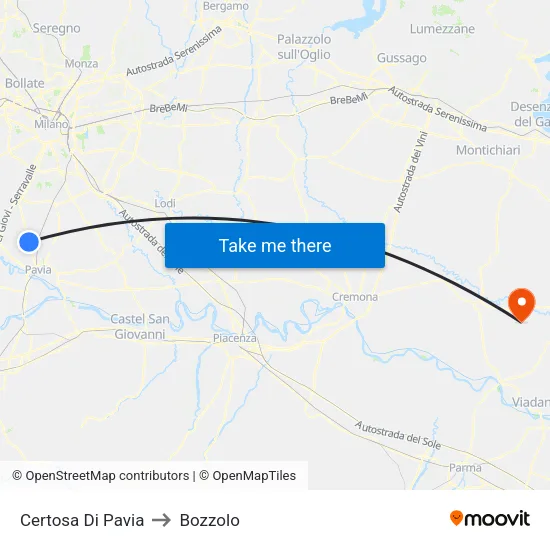 Certosa Di Pavia to Bozzolo map