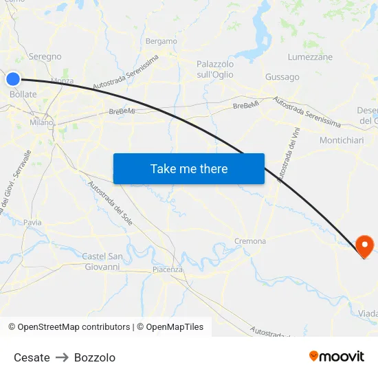 Cesate to Bozzolo map