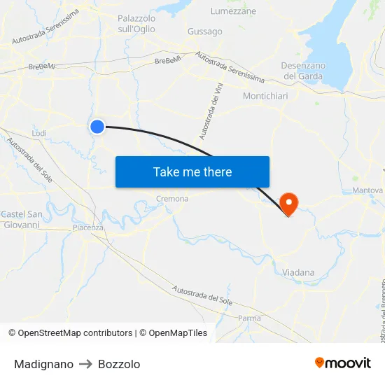 Madignano to Bozzolo map