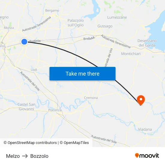 Melzo to Bozzolo map