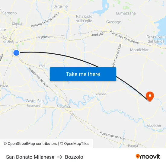 San Donato Milanese to Bozzolo map