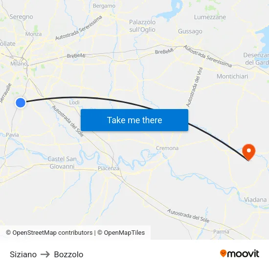Siziano to Bozzolo map