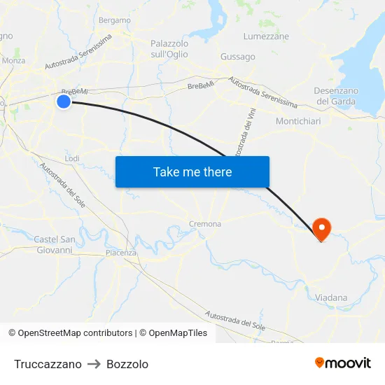 Truccazzano to Bozzolo map