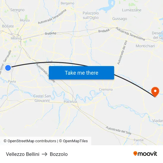 Vellezzo Bellini to Bozzolo map