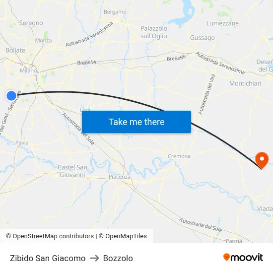 Zibido San Giacomo to Bozzolo map