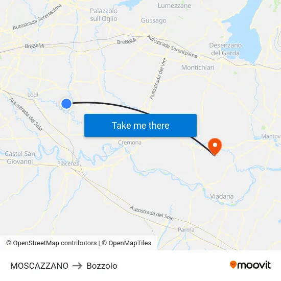 Moscazzano to Bozzolo map