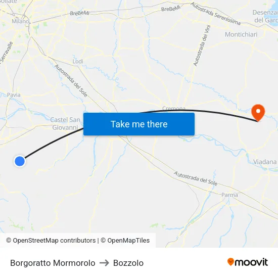 Borgoratto Mormorolo to Bozzolo map
