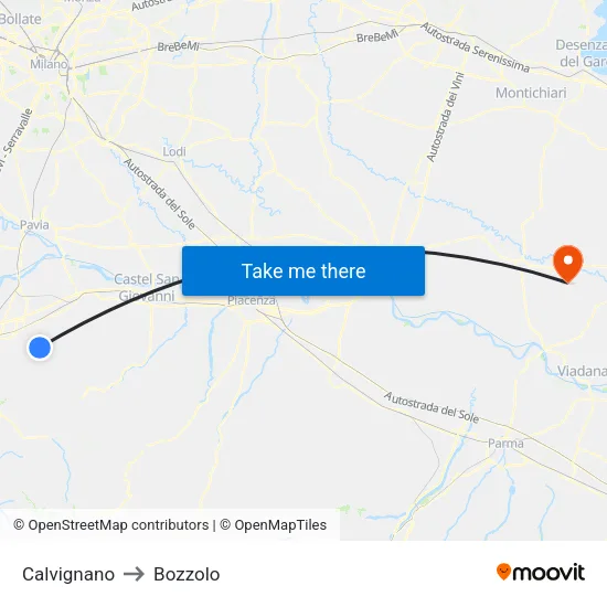Calvignano to Bozzolo map