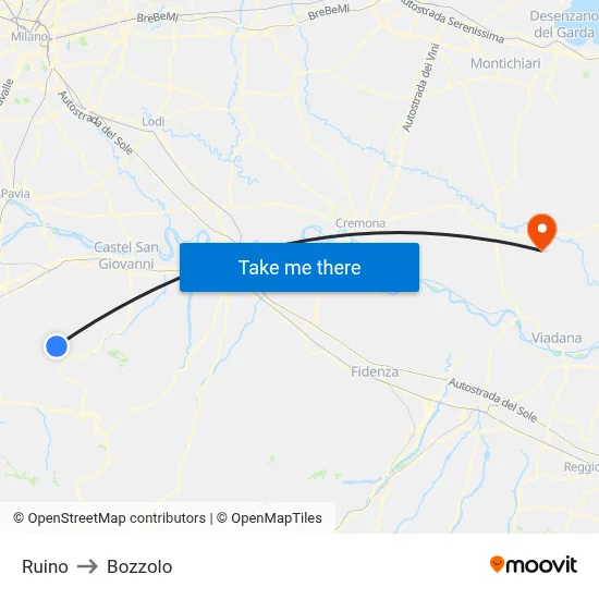 Ruino to Bozzolo map