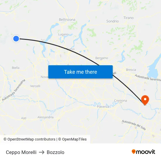 Ceppo Morelli to Bozzolo map