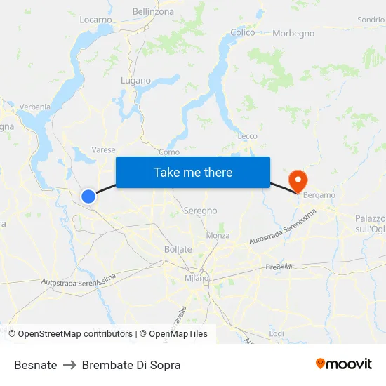 Besnate to Brembate Di Sopra map