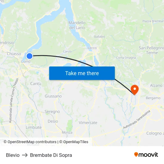 Blevio to Brembate Di Sopra map