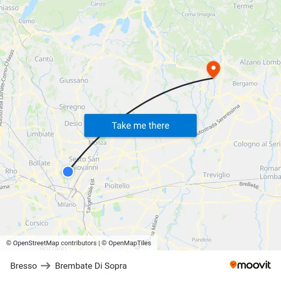 Bresso to Brembate Di Sopra map
