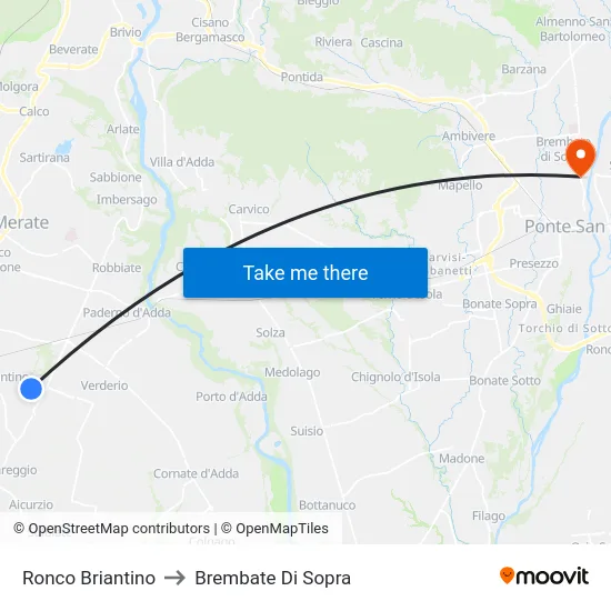Ronco Briantino to Brembate Di Sopra map