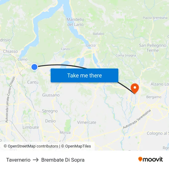 Tavernerio to Brembate Di Sopra map