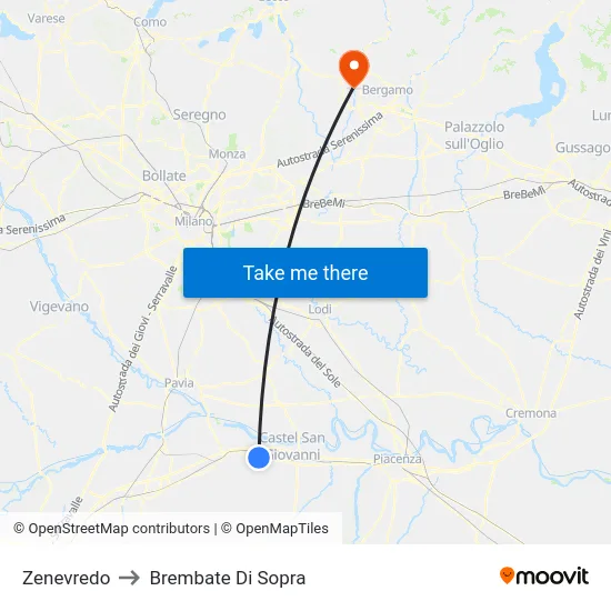 Zenevredo to Brembate Di Sopra map