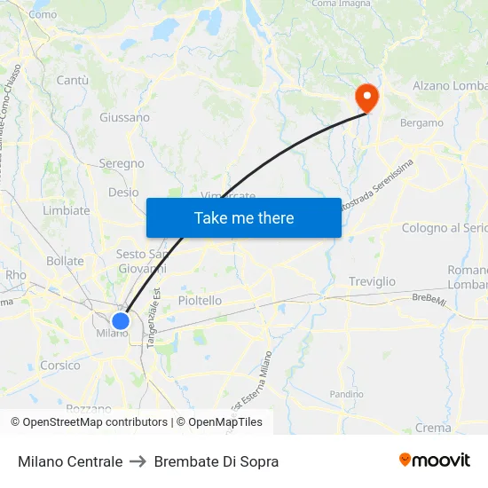 Milano Centrale to Brembate Di Sopra map