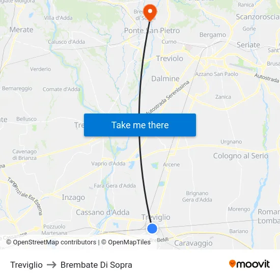 Treviglio to Brembate Di Sopra map
