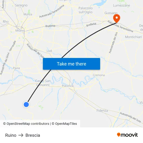Ruino to Brescia map