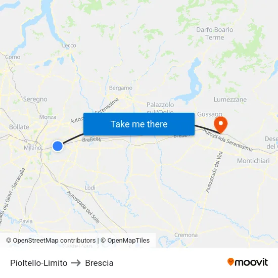 Pioltello-Limito to Brescia map