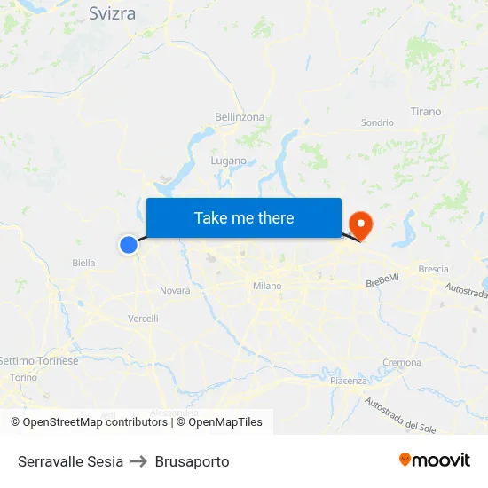 Serravalle Sesia to Brusaporto map