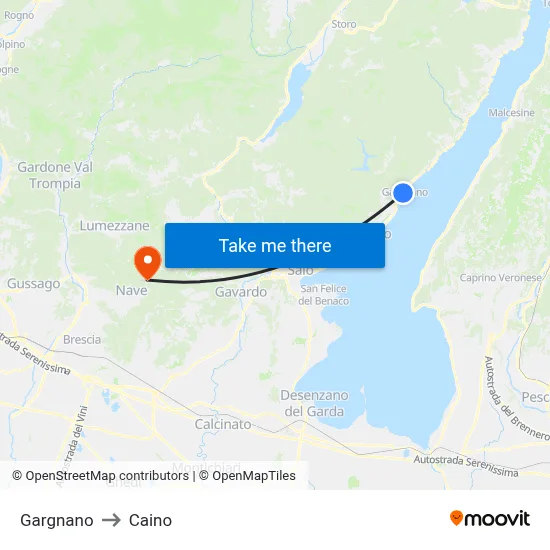 Gargnano to Caino map