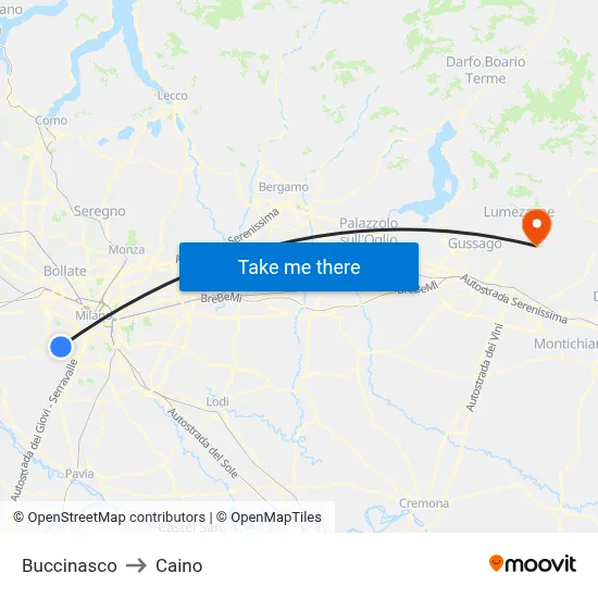 Buccinasco to Caino map