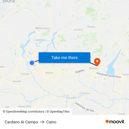 Cardano al Campo to Caino map