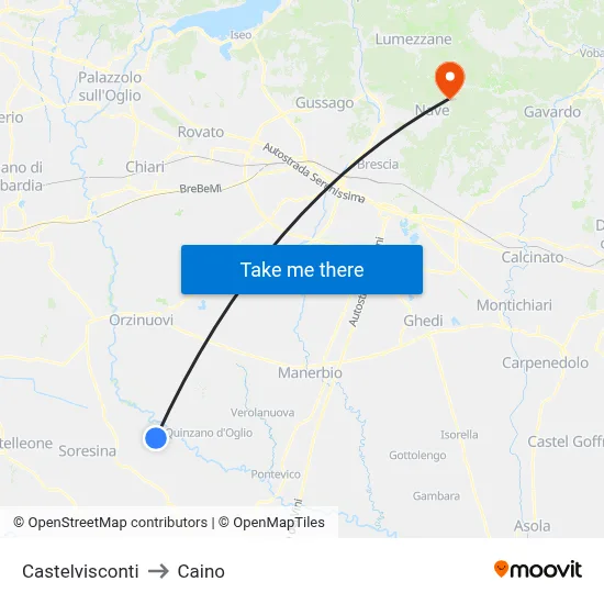 Castelvisconti to Caino map